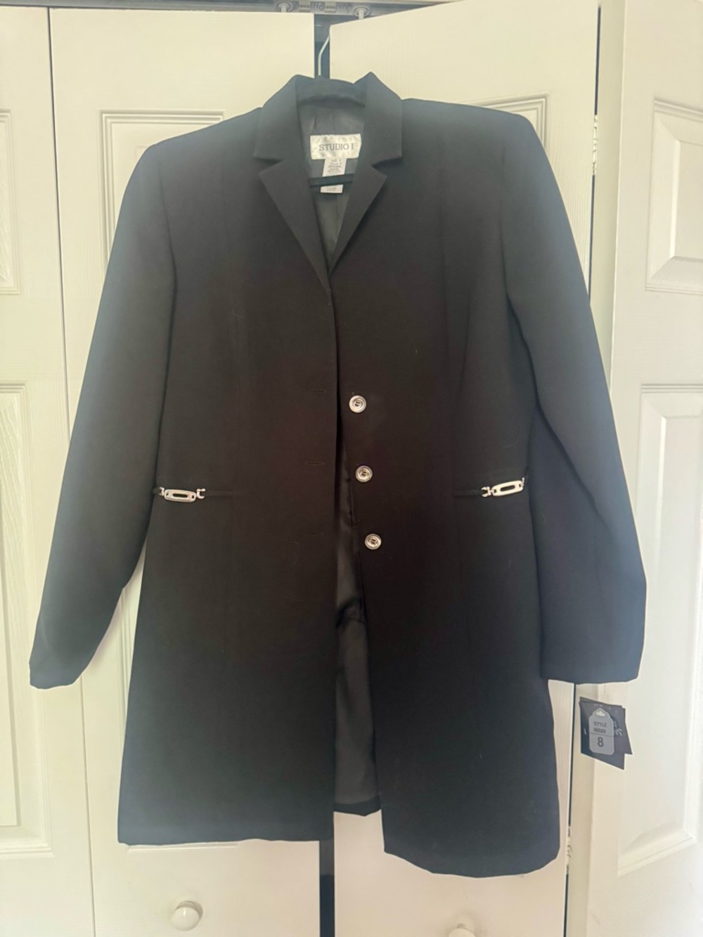 Studio I Black Long Blazer Coat with Silver Hardware